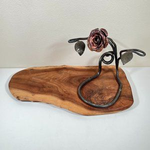 Beautiful Wrought Iron Flower & Wood Sculpture Handmade